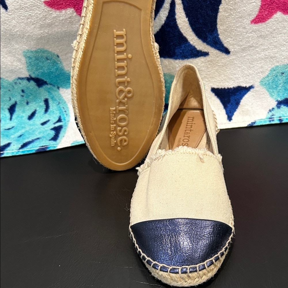 Cream and Navy Espadrilles